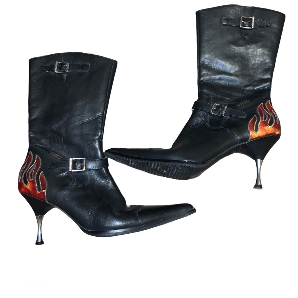 Harley Davidson Motorcycle Boots 7 Flames leather